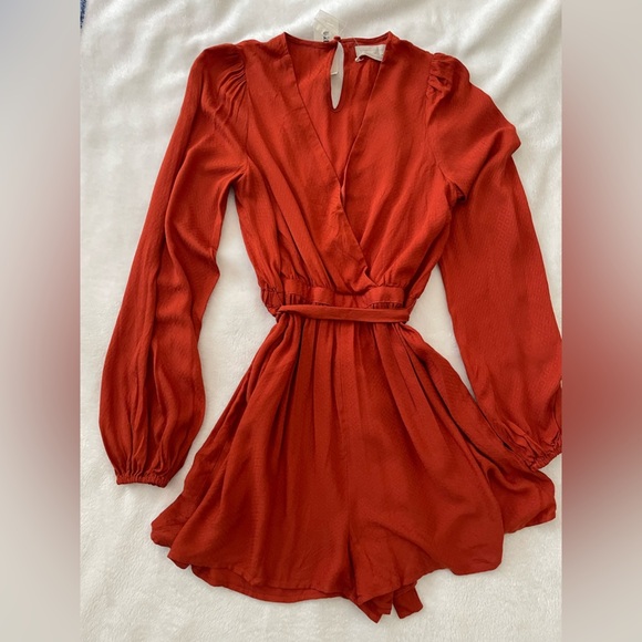 Urban Outfitters Terracotta Rust Orange Long Sleeve Romper NWT - Picture 1 of 14